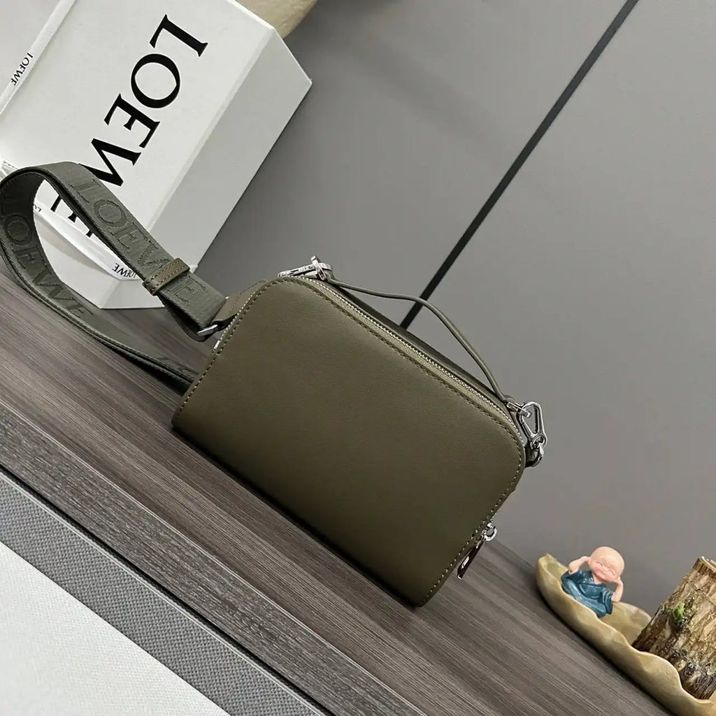 Loewe Mini crossbody camera bag in satin calfskin C565R41X05 Dark Khaki Green