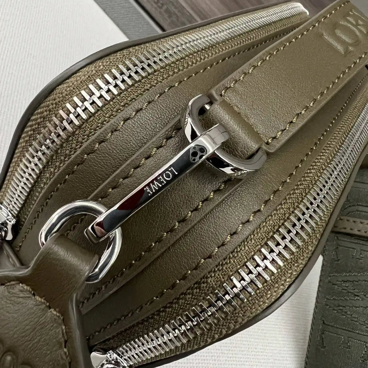 Loewe Mini crossbody camera bag in satin calfskin C565R41X05 Dark Khaki Green