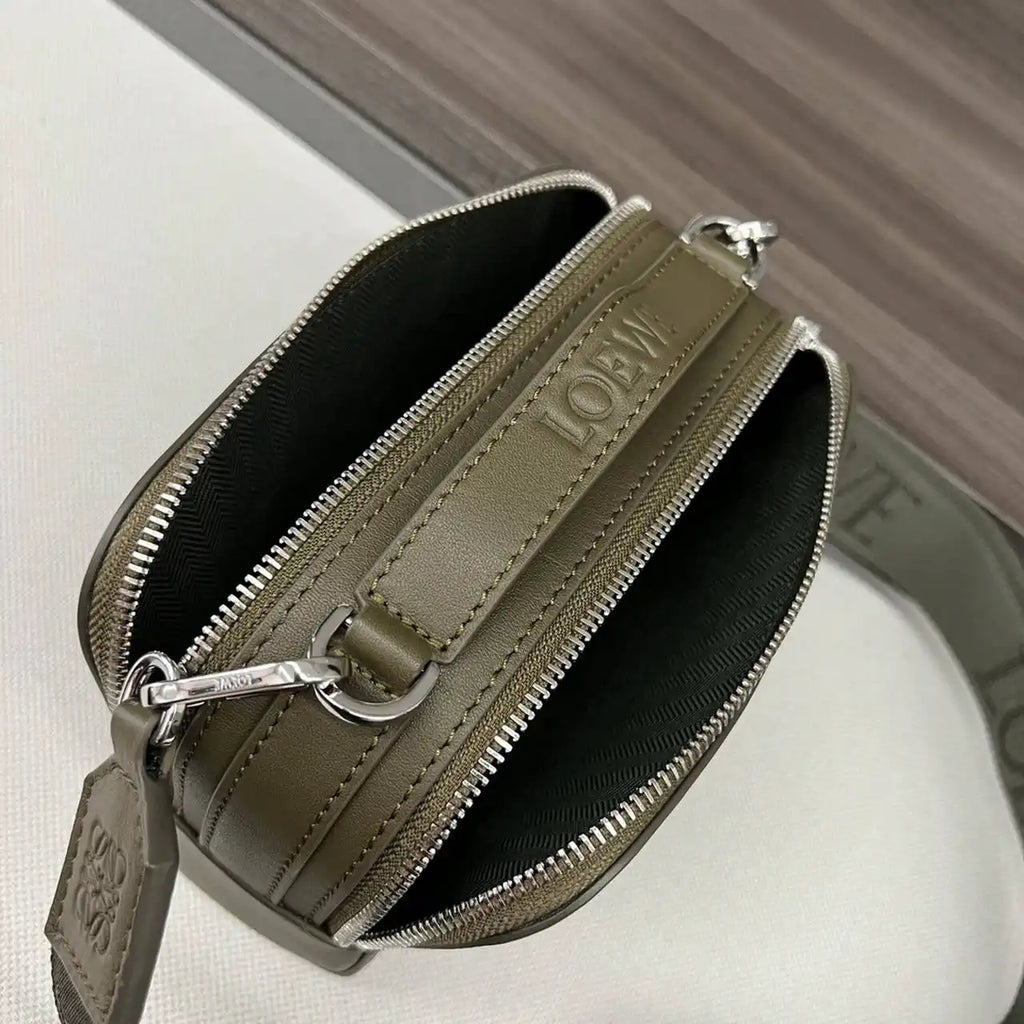 Loewe Mini crossbody camera bag in satin calfskin C565R41X05 Dark Khaki Green