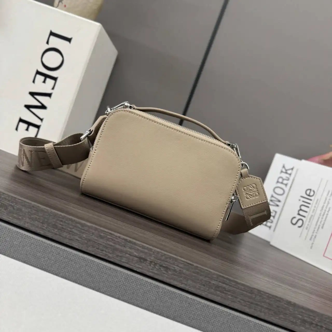 Loewe Mini crossbody camera bag in satin calfskin C565R41X05 Apricot