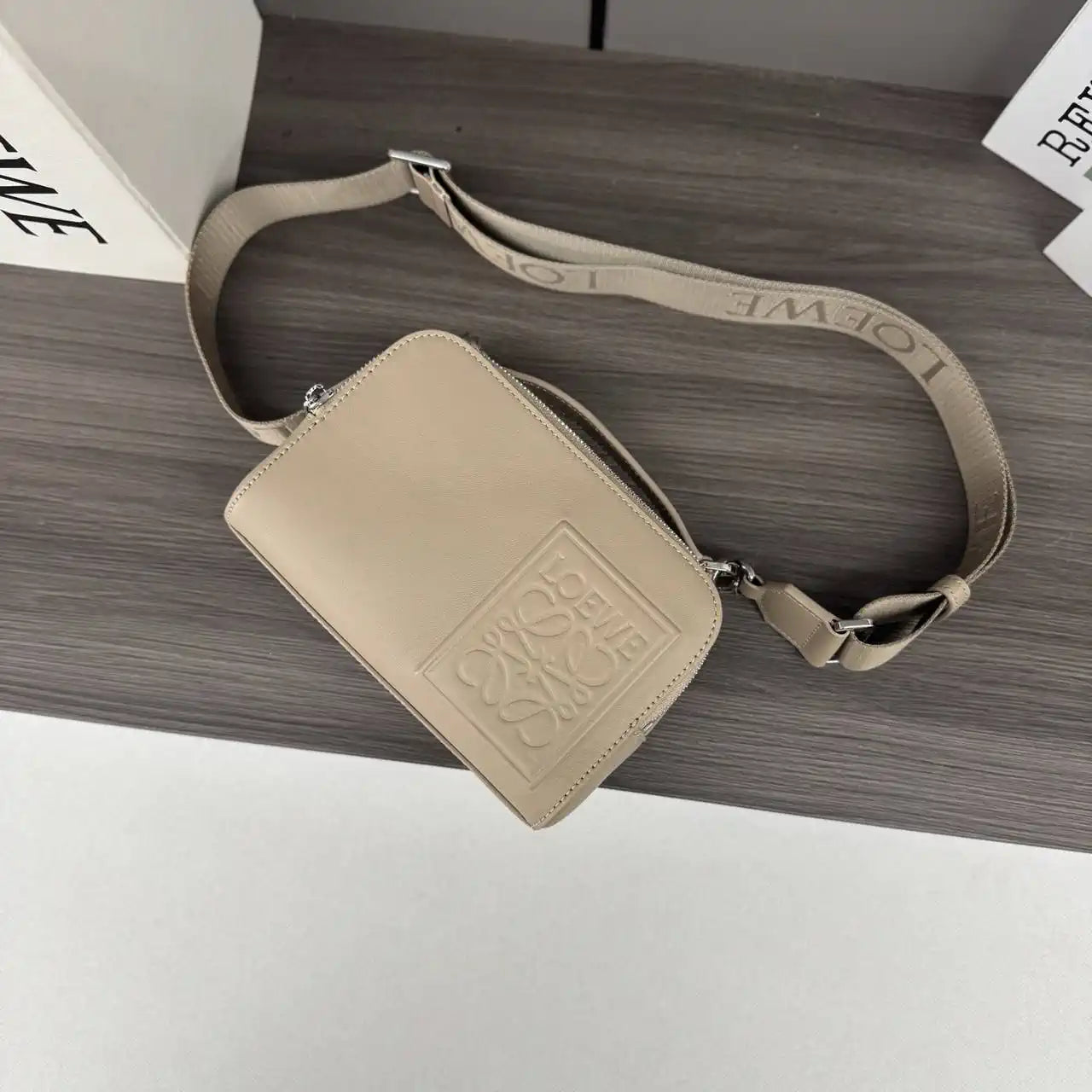 Loewe Mini crossbody camera bag in satin calfskin C565R41X05 Apricot