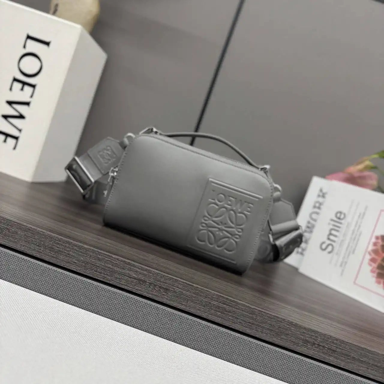 Loewe Mini crossbody camera bag in satin calfskin C565R41X05 Gray