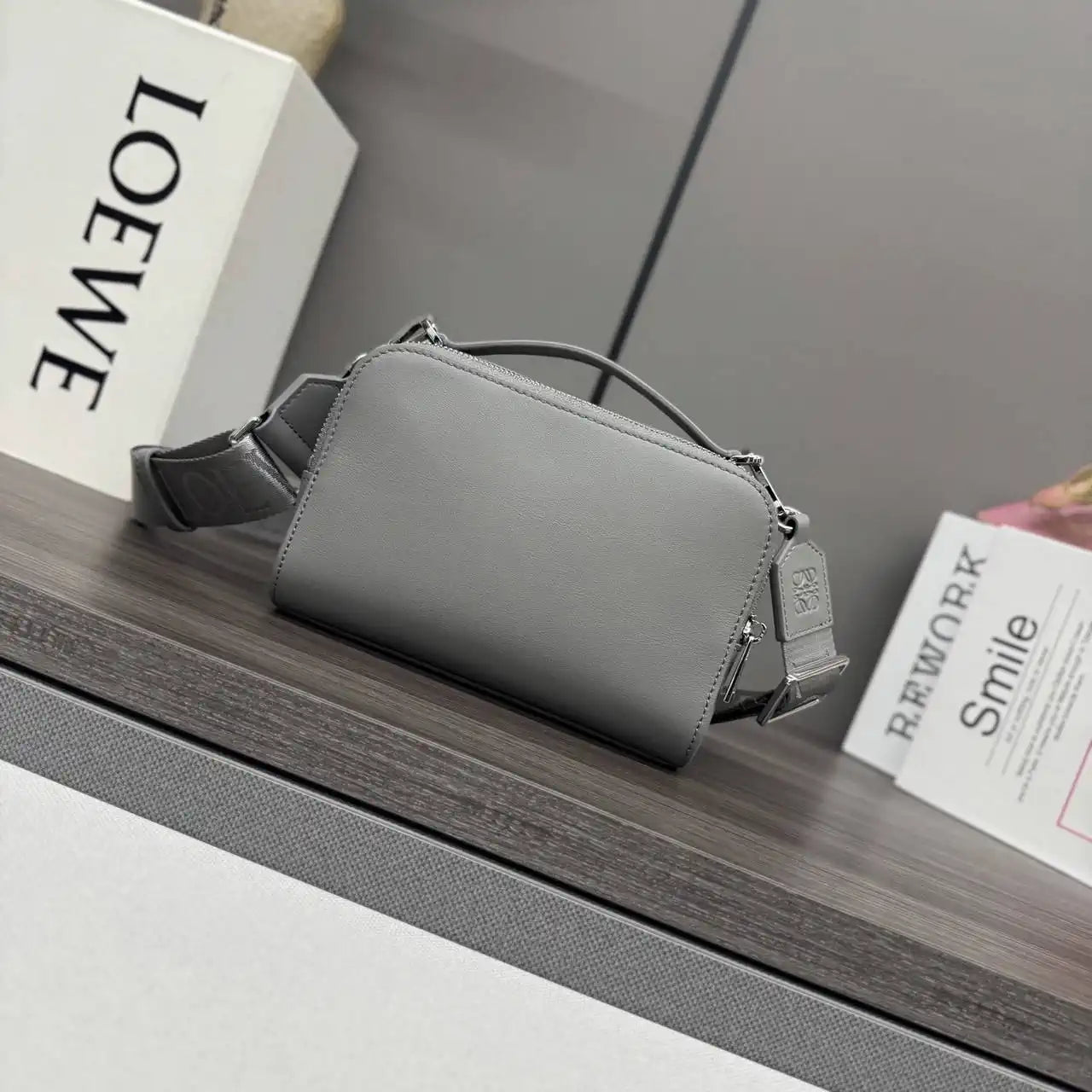 Loewe Mini crossbody camera bag in satin calfskin C565R41X05 Gray
