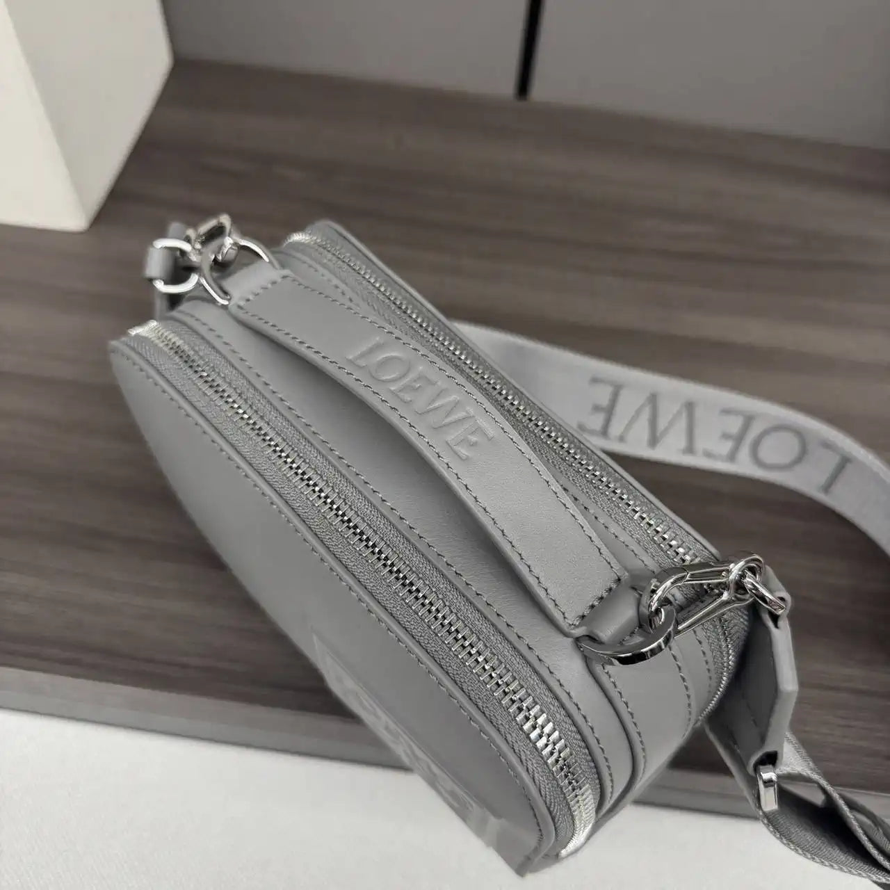 Loewe Mini crossbody camera bag in satin calfskin C565R41X05 Gray