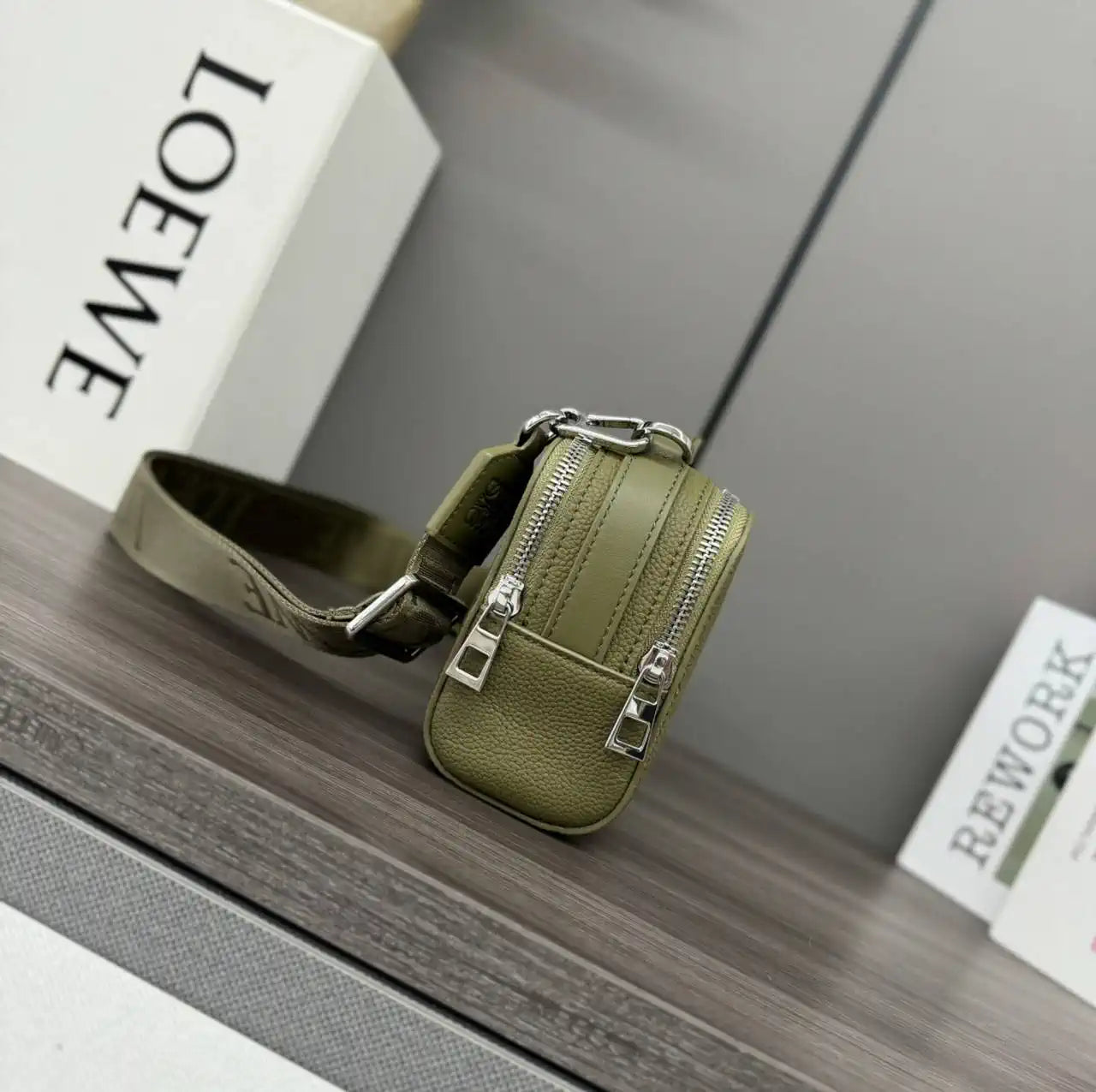 Loewe Mini crossbody camera bag in satin calfskin C565R41X05 Green