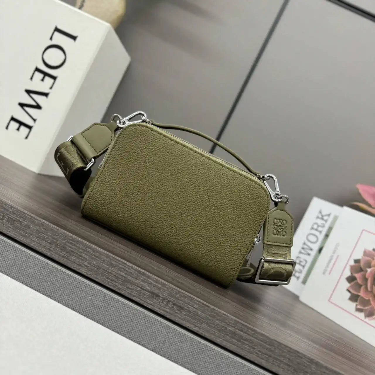 Loewe Mini crossbody camera bag in satin calfskin C565R41X05 Green