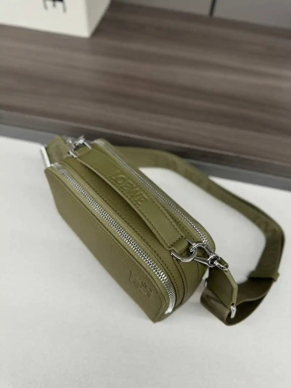 Loewe Mini crossbody camera bag in satin calfskin C565R41X05 Green