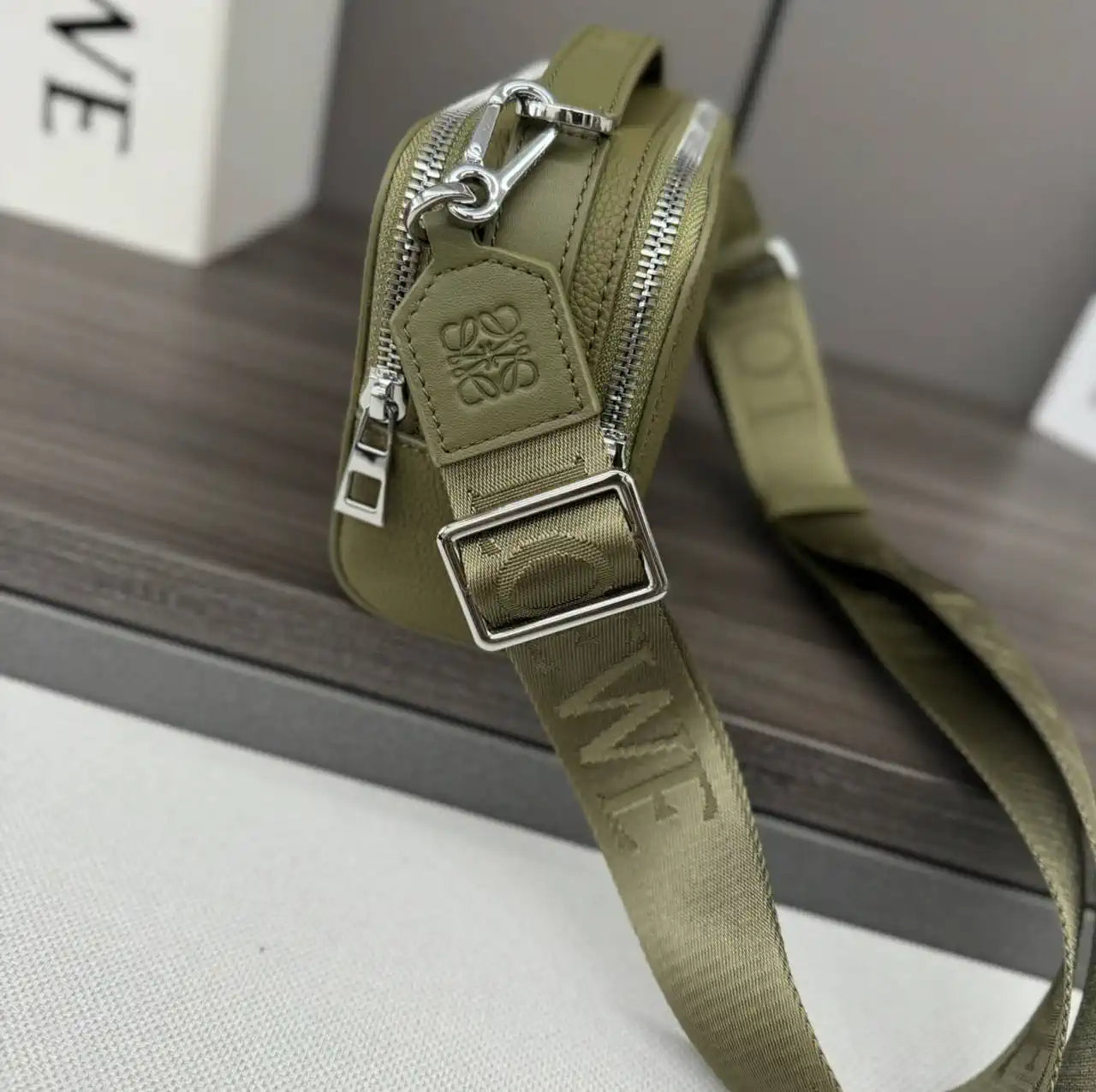 Loewe Mini crossbody camera bag in satin calfskin C565R41X05 Green