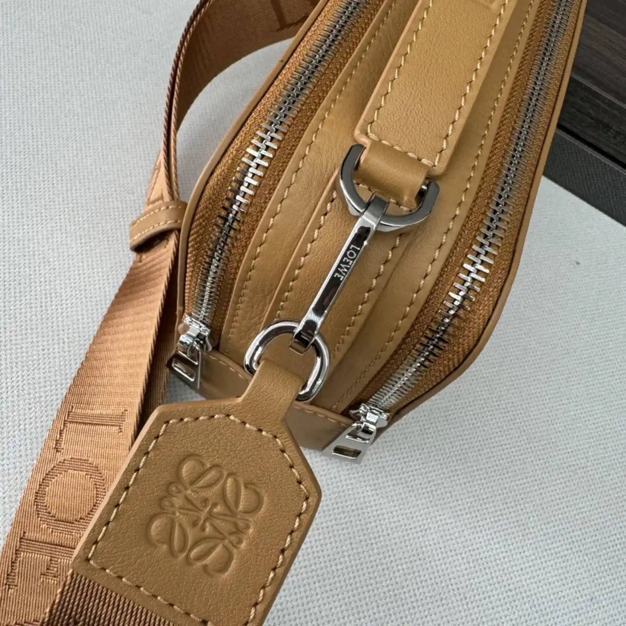 Loewe Mini crossbody camera bag in satin calfskin C565R41X05 Tan