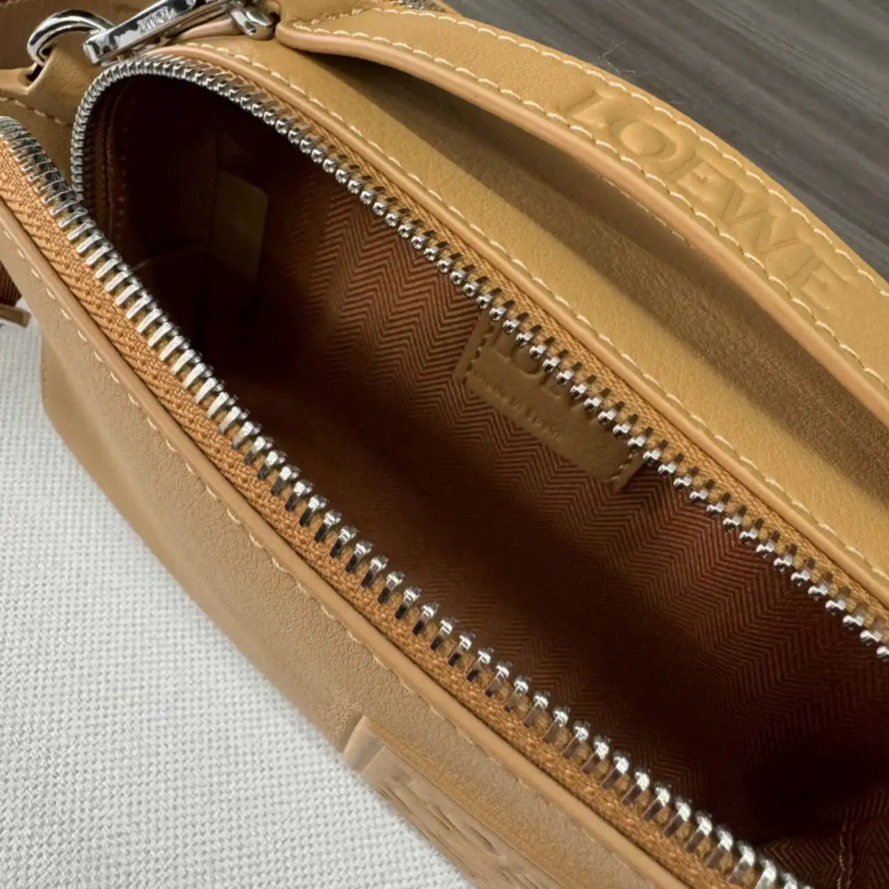 Loewe Mini crossbody camera bag in satin calfskin C565R41X05 Tan