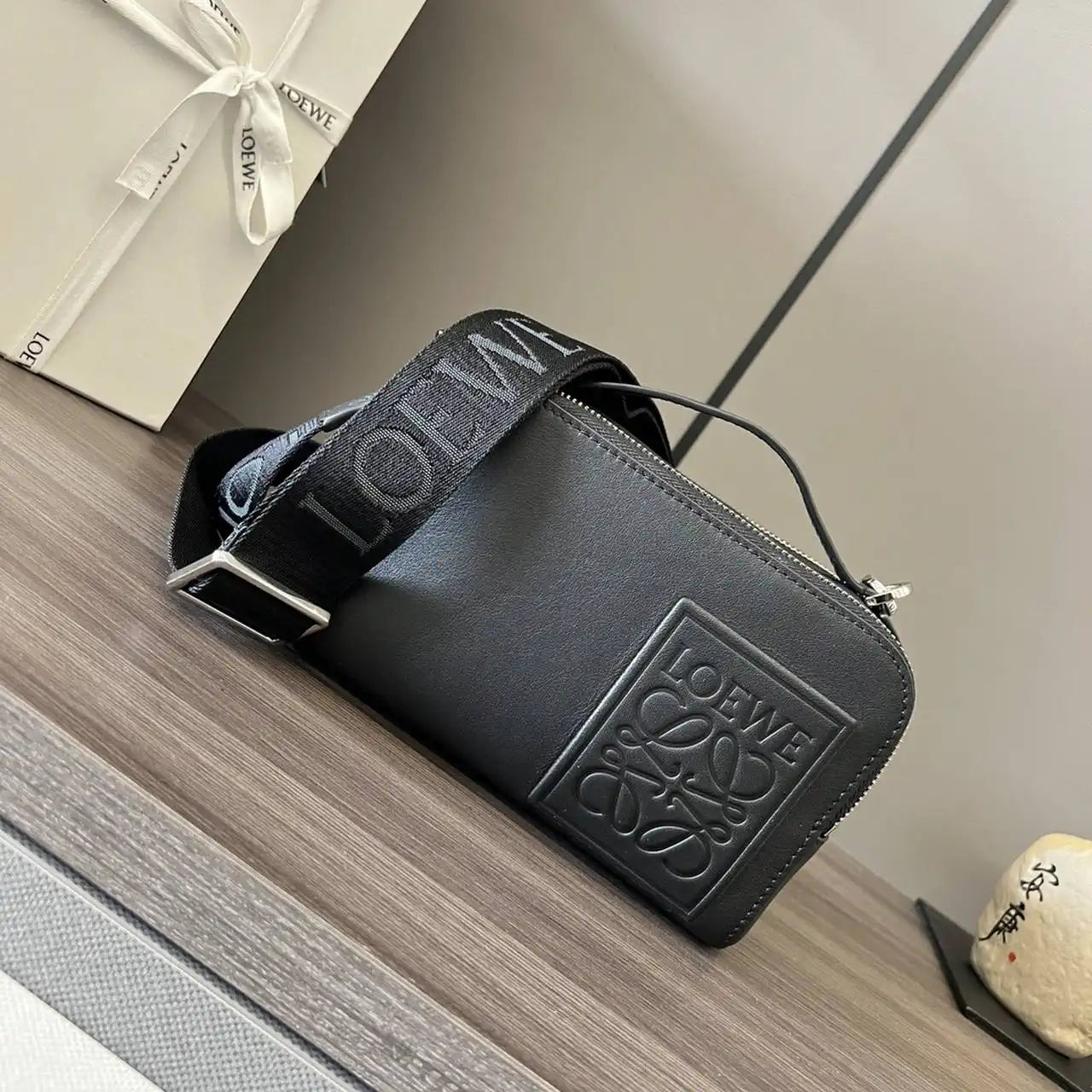 Loewe Mini crossbody camera bag in satin calfskin C565R41X05 Black