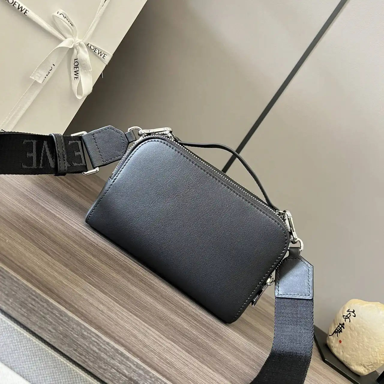 Loewe Mini crossbody camera bag in satin calfskin C565R41X05 Black