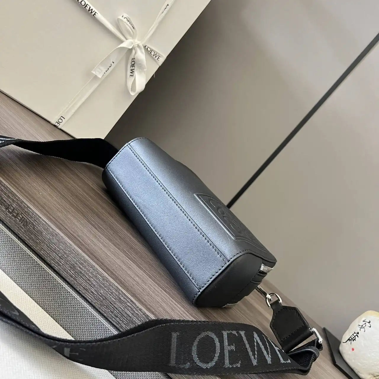 Loewe Mini crossbody camera bag in satin calfskin C565R41X05 Black