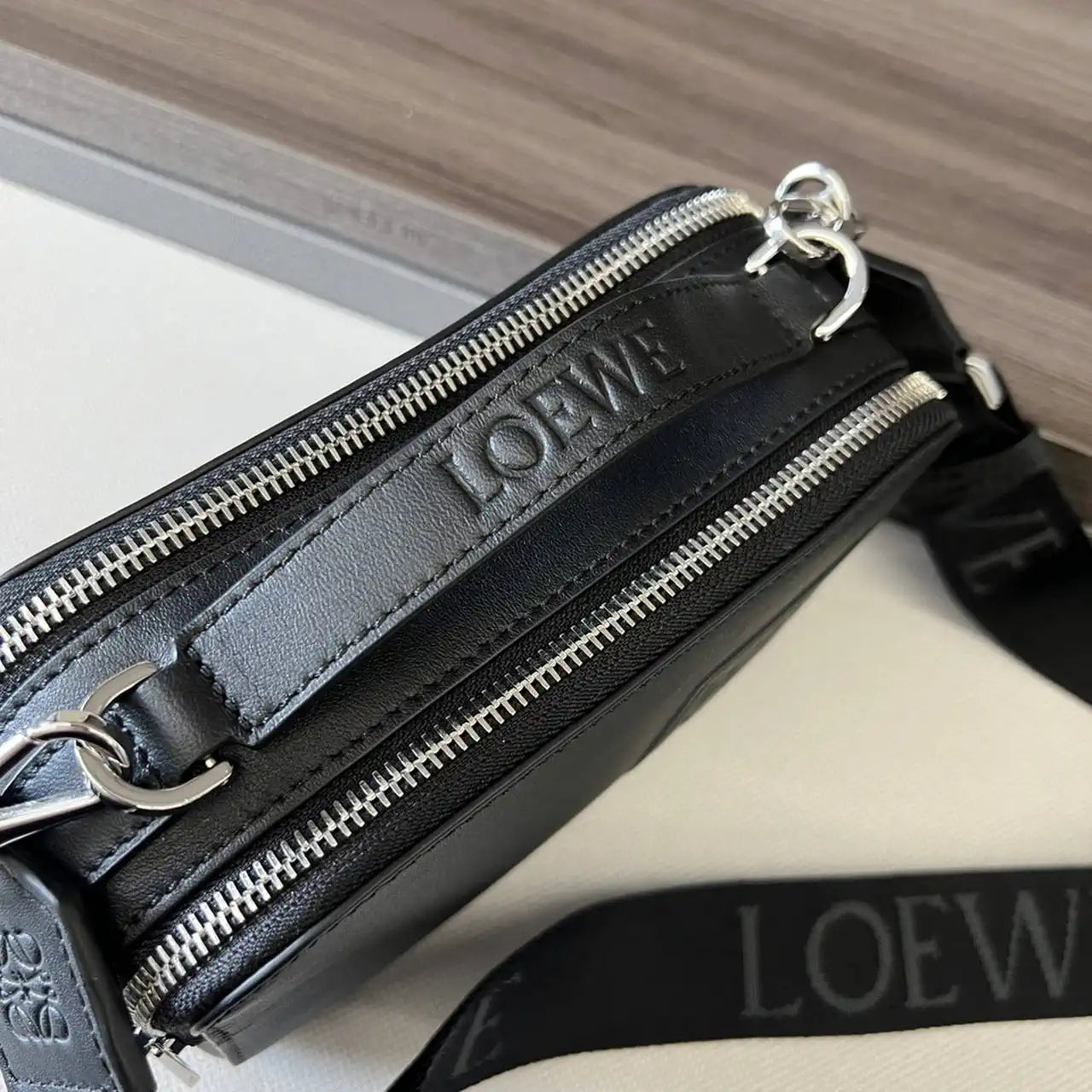 Loewe Mini crossbody camera bag in satin calfskin C565R41X05 Black