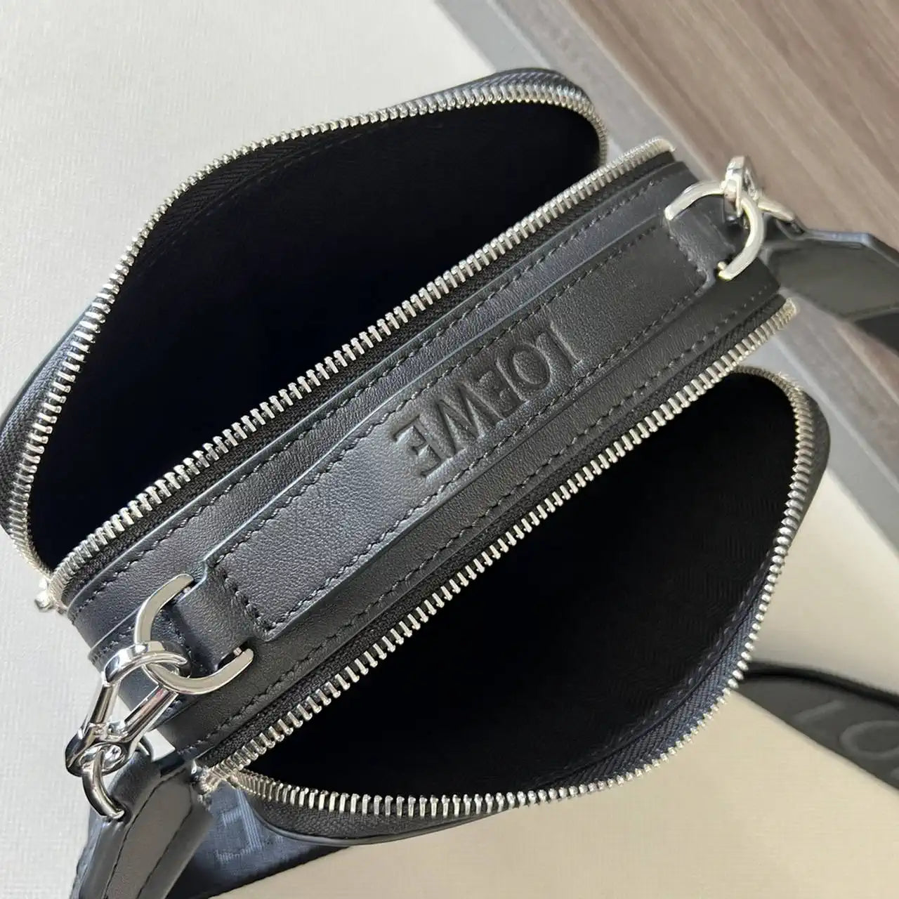 Loewe Mini crossbody camera bag in satin calfskin C565R41X05 Black