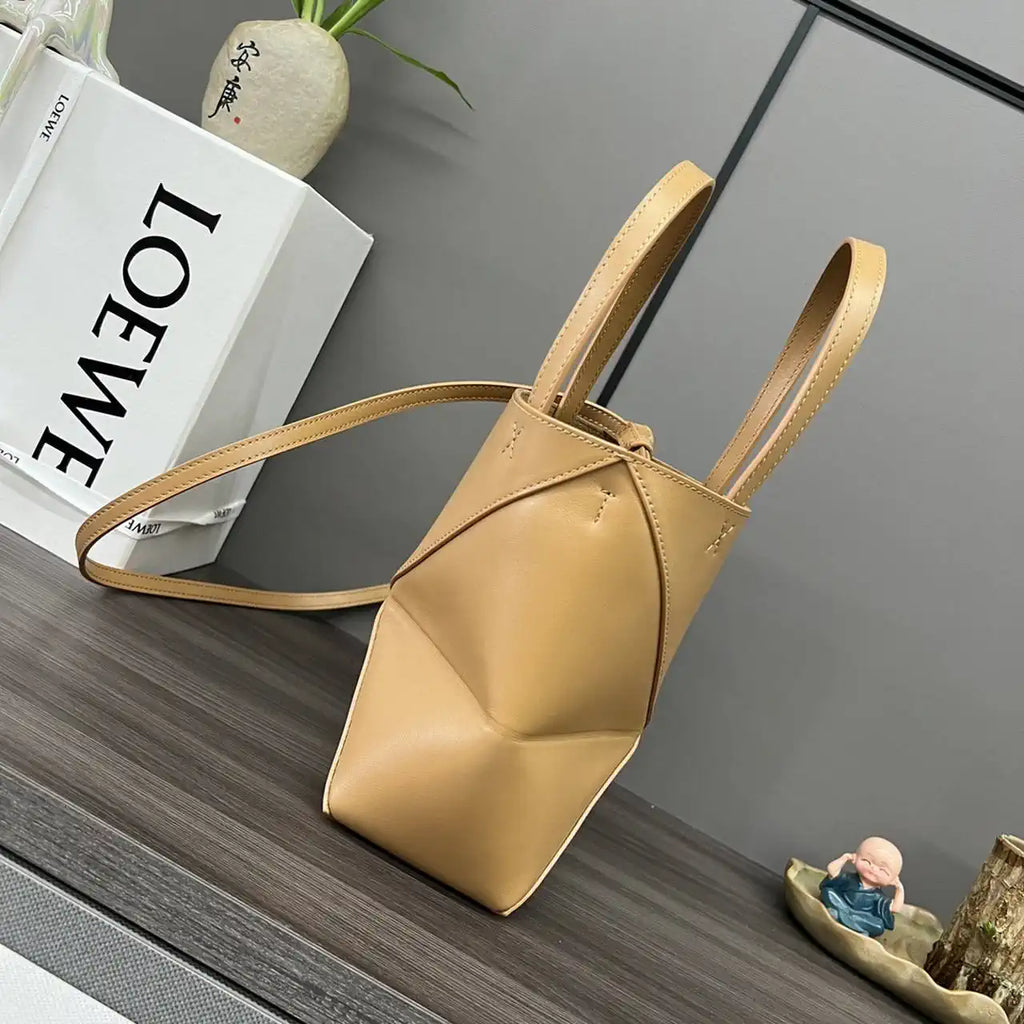 Loewe A657V25X01  Mini Puzzle Fold tote in shiny calfskin Apricot Yellow