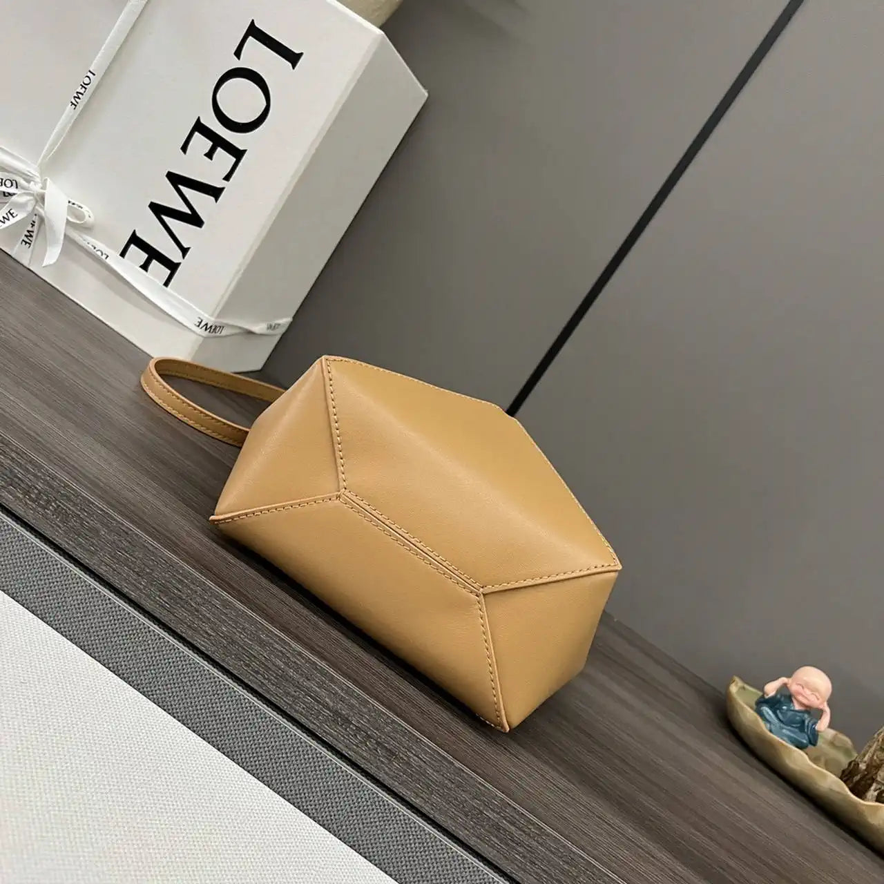 Loewe A657V25X01  Mini Puzzle Fold tote in shiny calfskin Apricot Yellow