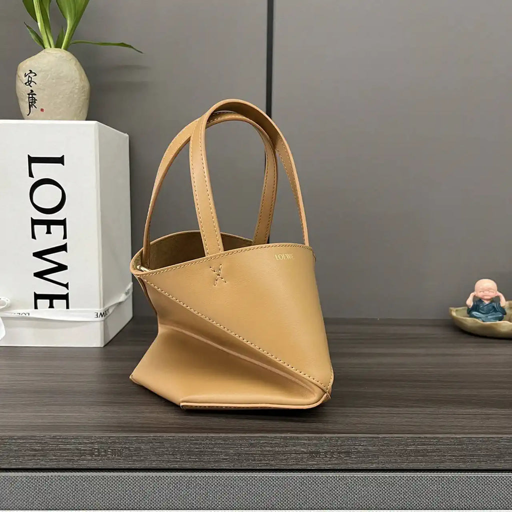 Loewe A657V25X01  Mini Puzzle Fold tote in shiny calfskin Apricot Yellow