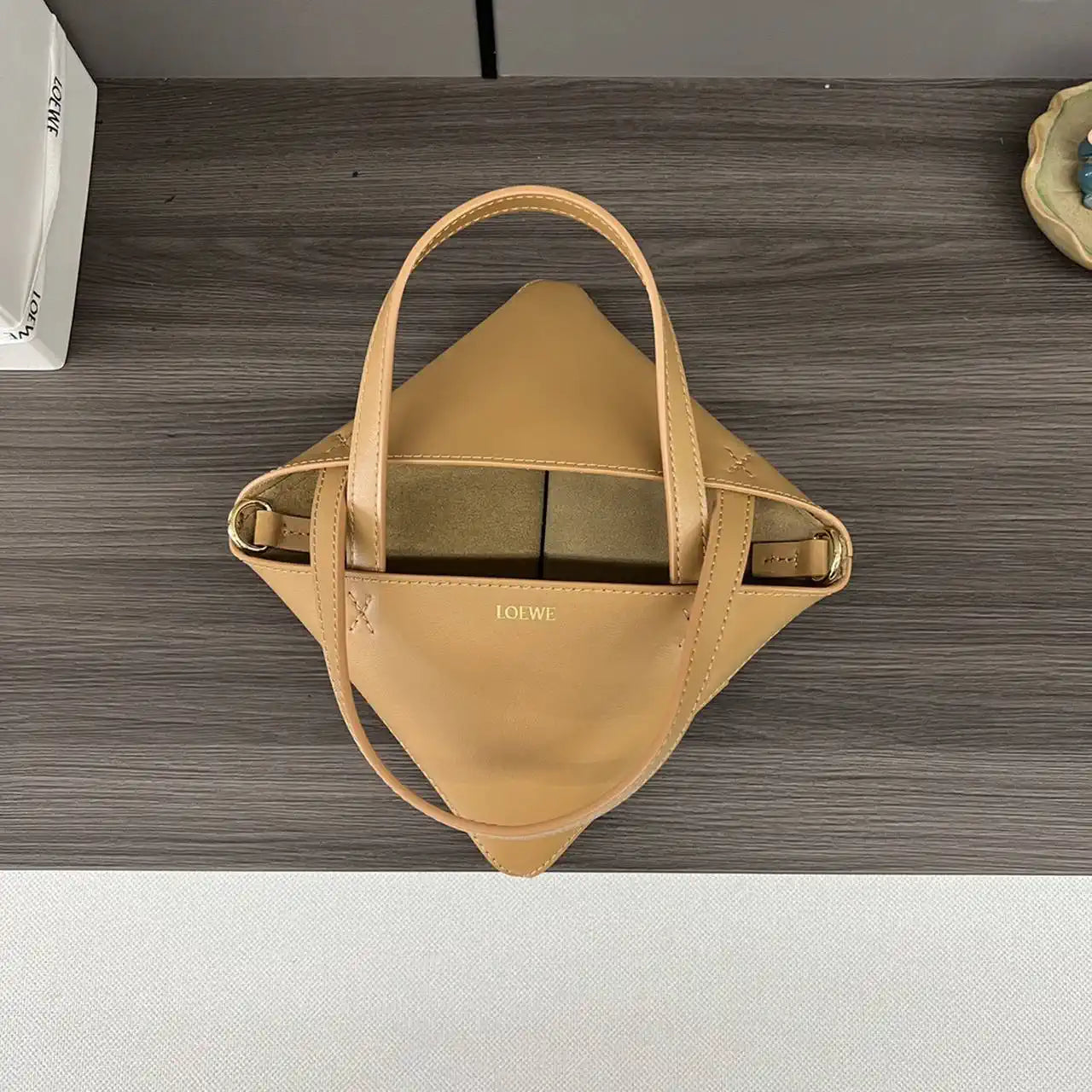 Loewe A657V25X01  Mini Puzzle Fold tote in shiny calfskin Apricot Yellow