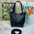 Loewe Mini Puzzle Fold tote in shiny calfskin A657V25X01 Black - Default Title - View 1