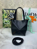 Loewe Mini Puzzle Fold tote in shiny calfskin A657V25X01 Black