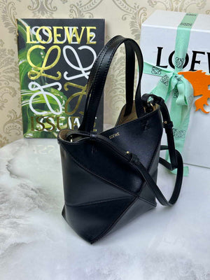 Loewe Mini Puzzle Fold tote in shiny calfskin A657V25X01 Black - Default Title - View 6