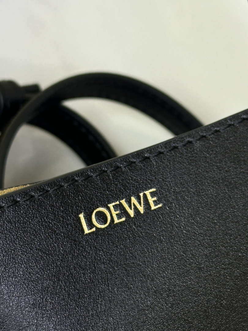 Loewe Mini Puzzle Fold tote in shiny calfskin A657V25X01 Black