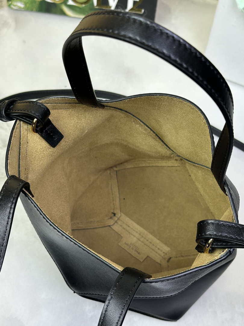Loewe Mini Puzzle Fold tote in shiny calfskin A657V25X01 Black