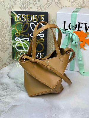 Loewe Mini Puzzle Fold tote in shiny calfskin A657V25X01 Brown - Default Title - View 4