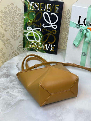 Loewe Mini Puzzle Fold tote in shiny calfskin A657V25X01 Brown - Default Title - View 5