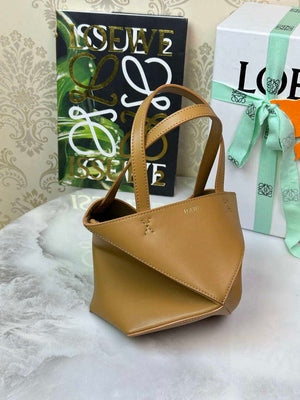 Loewe Mini Puzzle Fold tote in shiny calfskin A657V25X01 Brown - Default Title - View 6