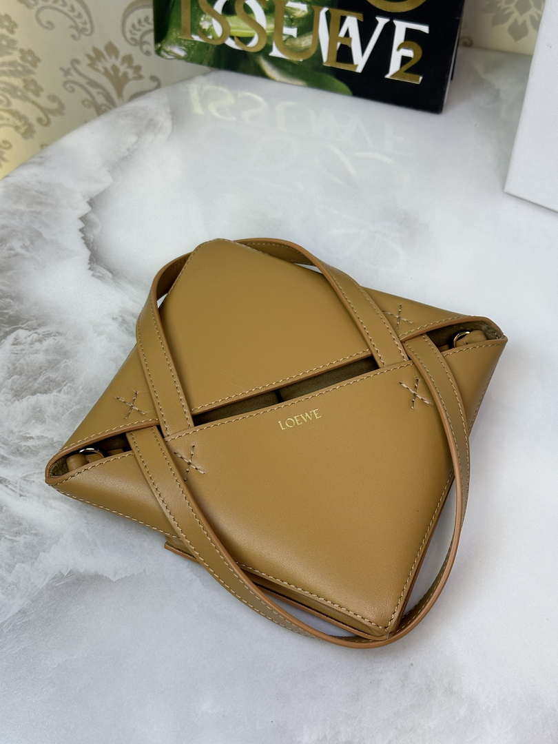 Loewe Mini Puzzle Fold tote in shiny calfskin A657V25X01 Brown