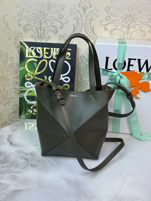 Loewe Mini Puzzle Fold tote in shiny calfskin A657V25X01 Dark Green - Default Title - View 2