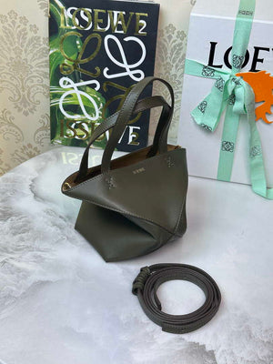 Loewe Mini Puzzle Fold tote in shiny calfskin A657V25X01 Dark Green - Default Title - View 5