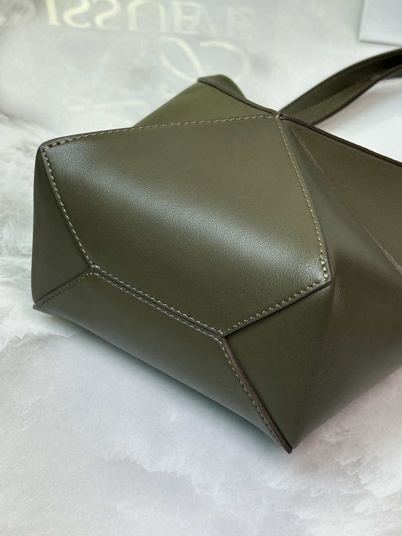 Loewe Mini Puzzle Fold tote in shiny calfskin A657V25X01 Dark Green
