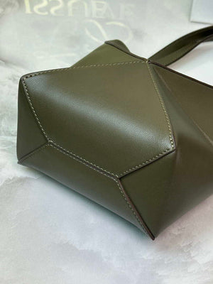 Loewe Mini Puzzle Fold tote in shiny calfskin A657V25X01 Dark Green - Default Title - View 6