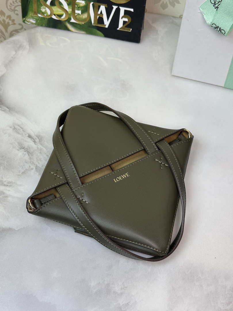 Loewe Mini Puzzle Fold tote in shiny calfskin A657V25X01 Dark Green