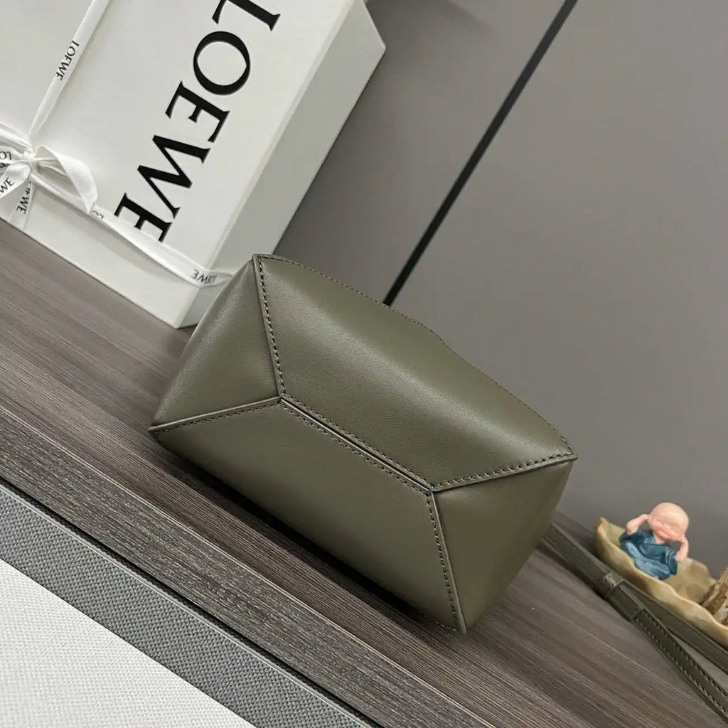 Loewe A657V25X01  Mini Puzzle Fold tote in shiny calfskin Dark Green