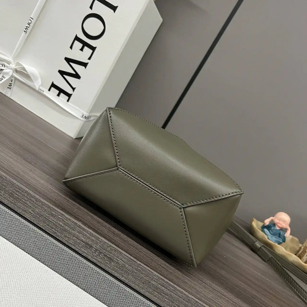 Loewe A657V25X01  Mini Puzzle Fold tote in shiny calfskin Dark Green