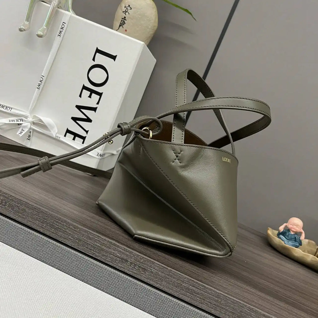 Loewe A657V25X01  Mini Puzzle Fold tote in shiny calfskin Dark Green