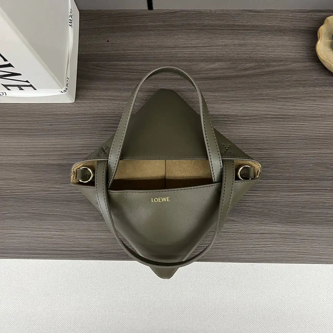 Loewe A657V25X01  Mini Puzzle Fold tote in shiny calfskin Dark Green