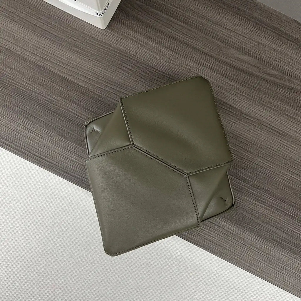 Loewe A657V25X01  Mini Puzzle Fold tote in shiny calfskin Dark Green