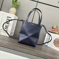 Loewe Mini Puzzle Fold tote in shiny calfskin A657V25X01 Navy Blue