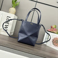 Loewe Mini Puzzle Fold tote in shiny calfskin A657V25X01 Navy Blue