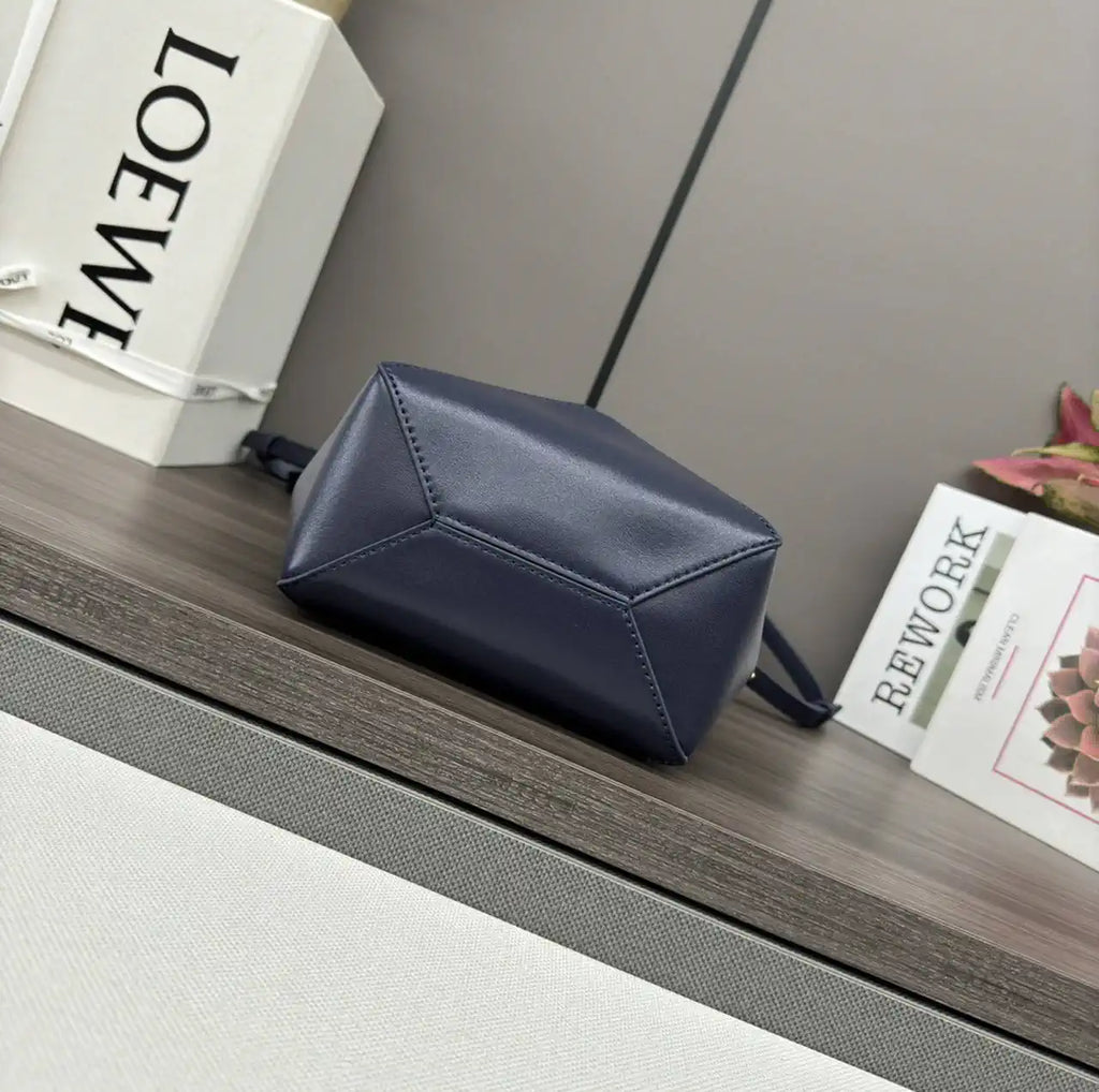 Loewe Mini Puzzle Fold tote in shiny calfskin A657V25X01 Navy Blue