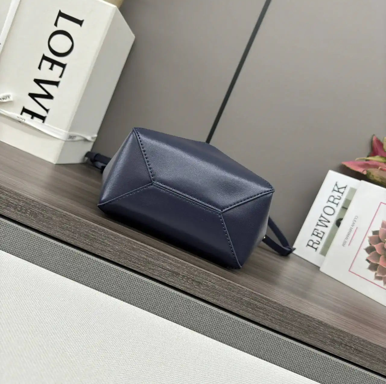 Loewe Mini Puzzle Fold tote in shiny calfskin A657V25X01 Navy Blue