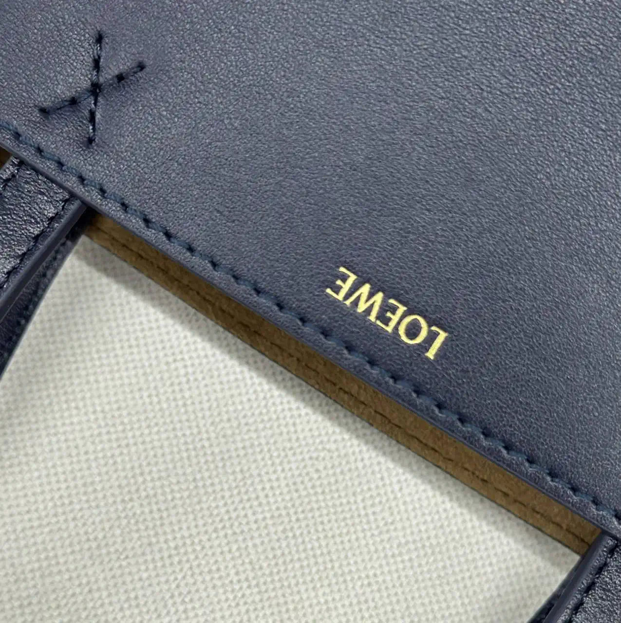Loewe Mini Puzzle Fold tote in shiny calfskin A657V25X01 Navy Blue