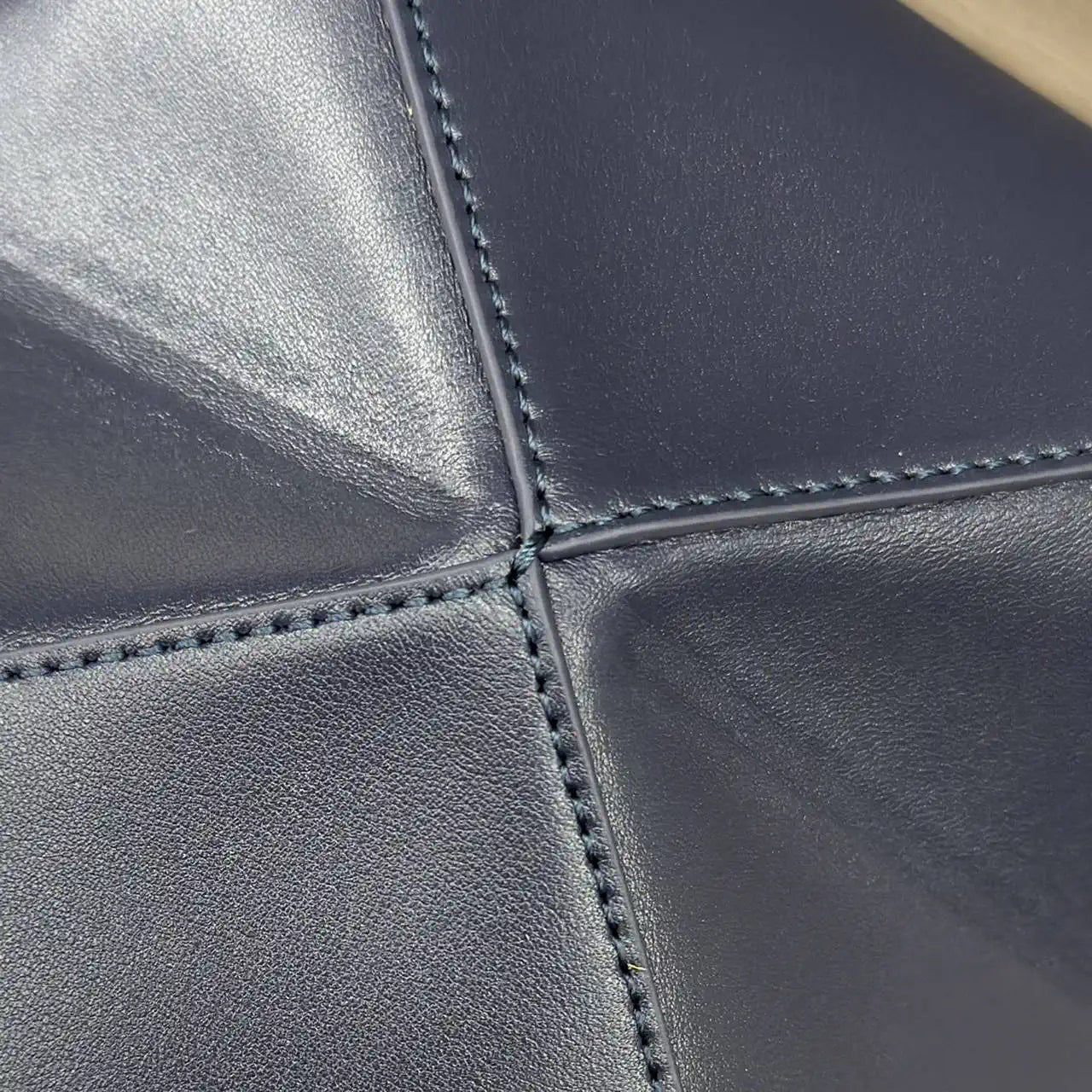 Loewe Mini Puzzle Fold tote in shiny calfskin A657V25X01 Navy Blue