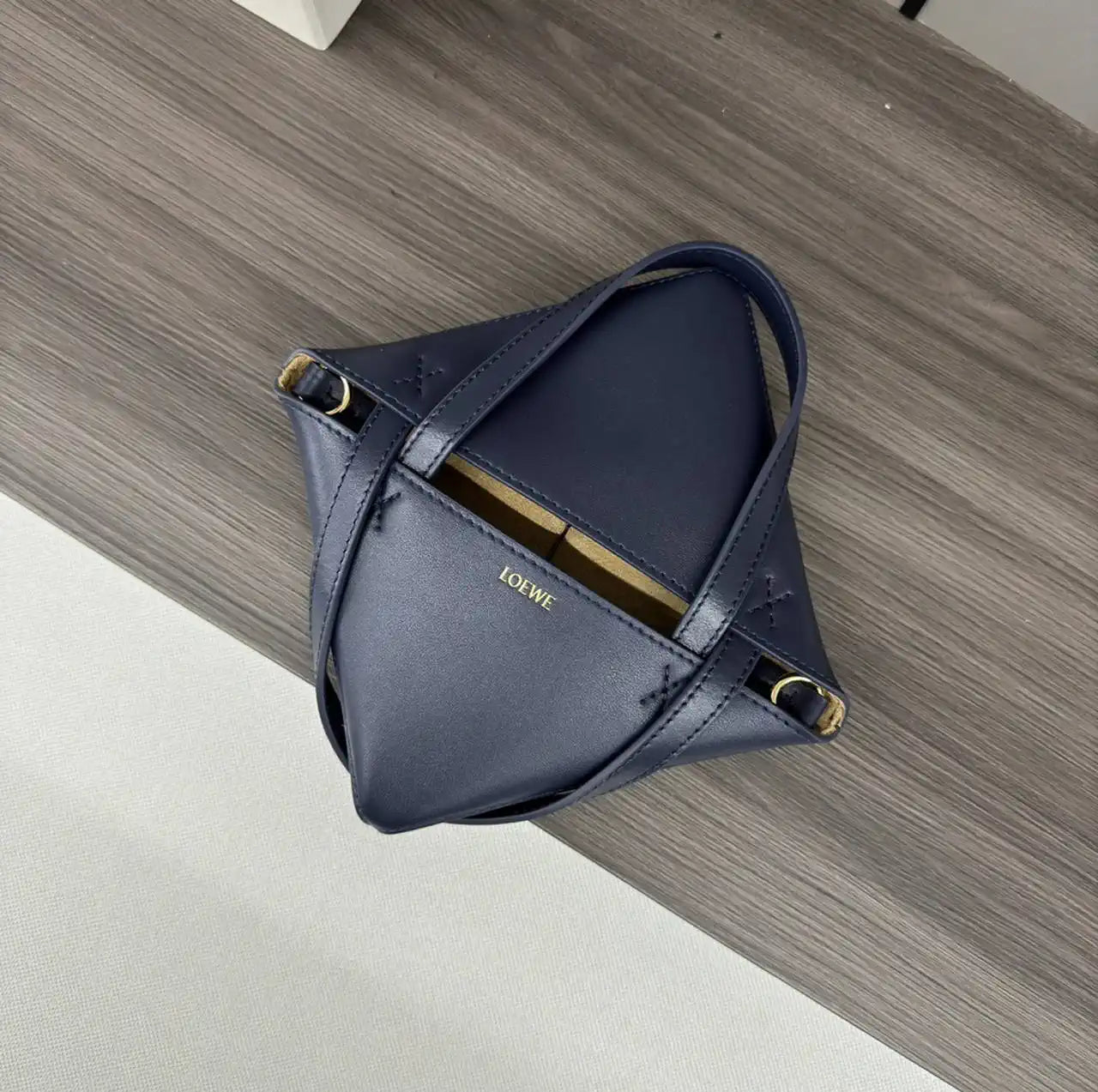 Loewe Mini Puzzle Fold tote in shiny calfskin A657V25X01 Navy Blue