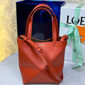 Loewe Mini Puzzle Fold tote in shiny calfskin A657V25X01 Orange Red - Default Title - View 1